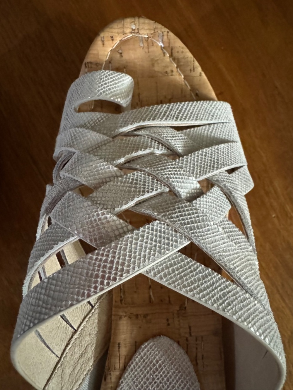 Donald J Pliner Silver Leather & Cork Wedge Sandals - Picture 2 of 10